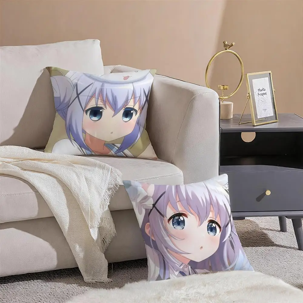 Cozy anime Is the Order a Rabbit Cushion Cover Throw Pillow Cover Hidden Button Durable Polyester Chair Cushion