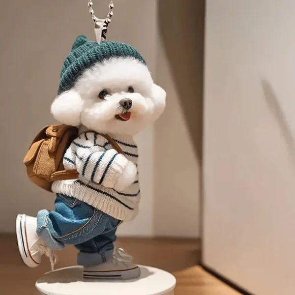 2D Acrylic Puppy Keychain Creative Cute Teddy Dog Pendant Backpack Car Hanging Ornament Keyring Decor Gift Accessories