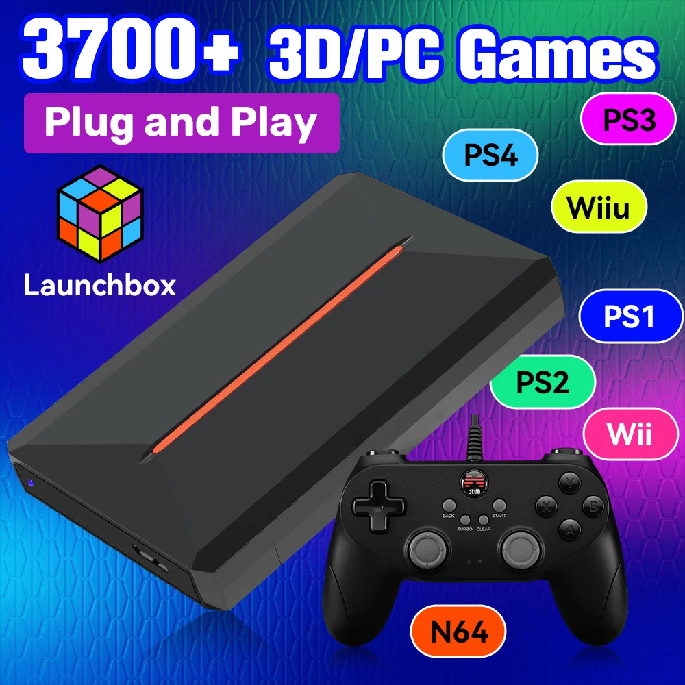 Launchbox OS 500GB Portable Gaming HDD Retro Game Console with 3700+PC/3D Games for PS4/PS3/PS2/PS1/Wii/Wiiu for Wins PC/Laptop