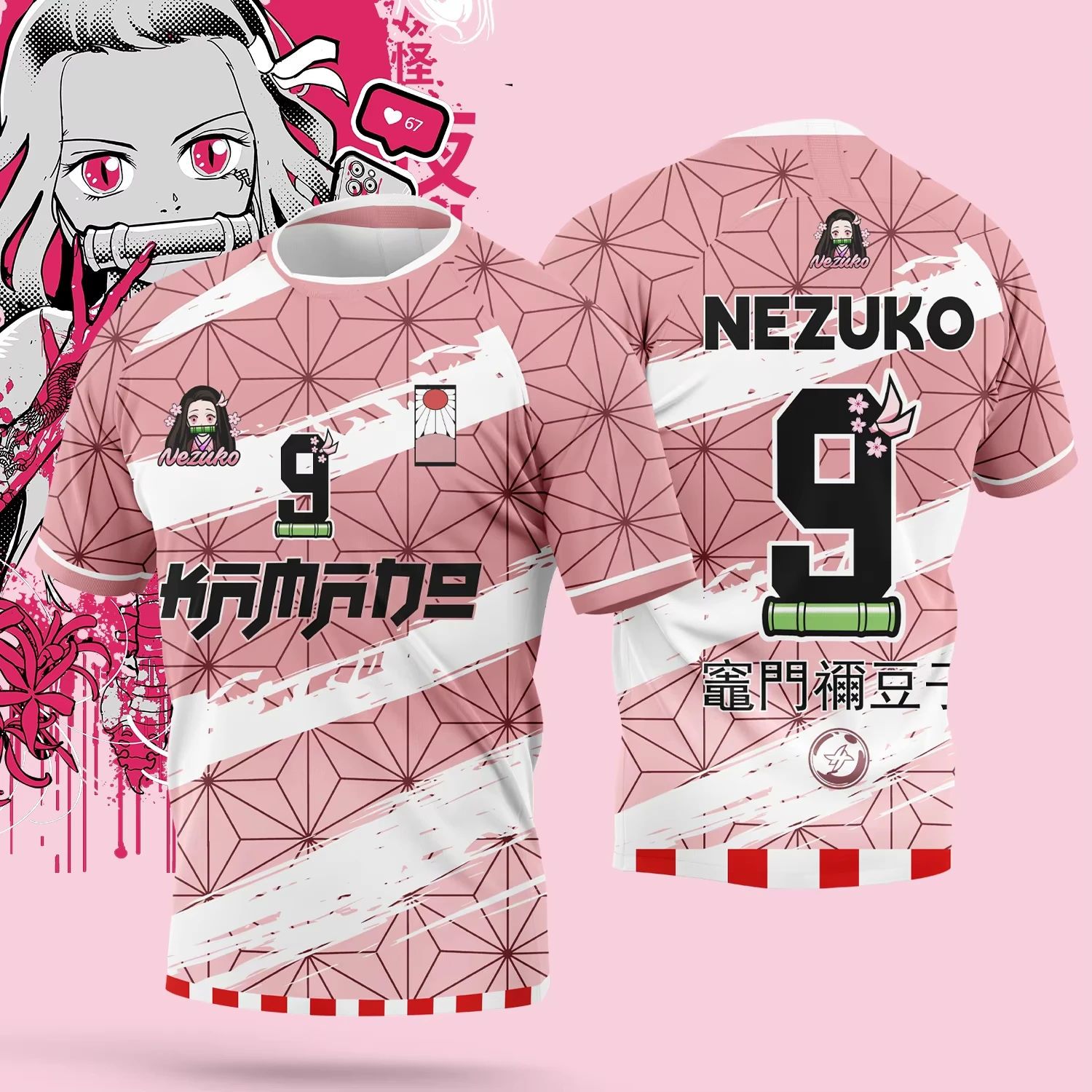 2025 novedad de verano Anime Demon Slayer Jersey Tanjirou Maillot Casual y transpirable camiseta de manga corta para hombres y mujeres juego de rol