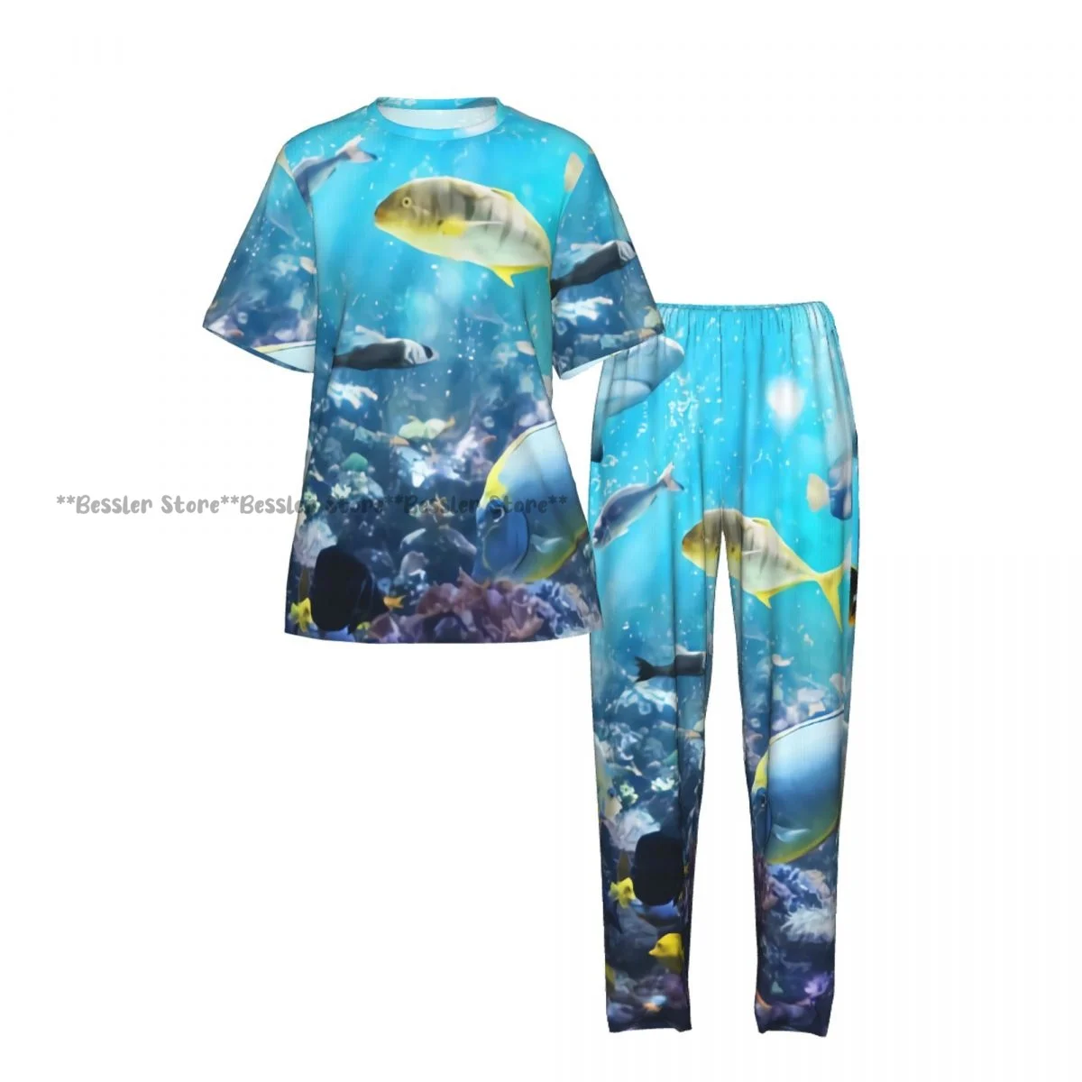 Women's Colourful Fish Vegetation Undersea short sleeve trousers casual pajamas set
