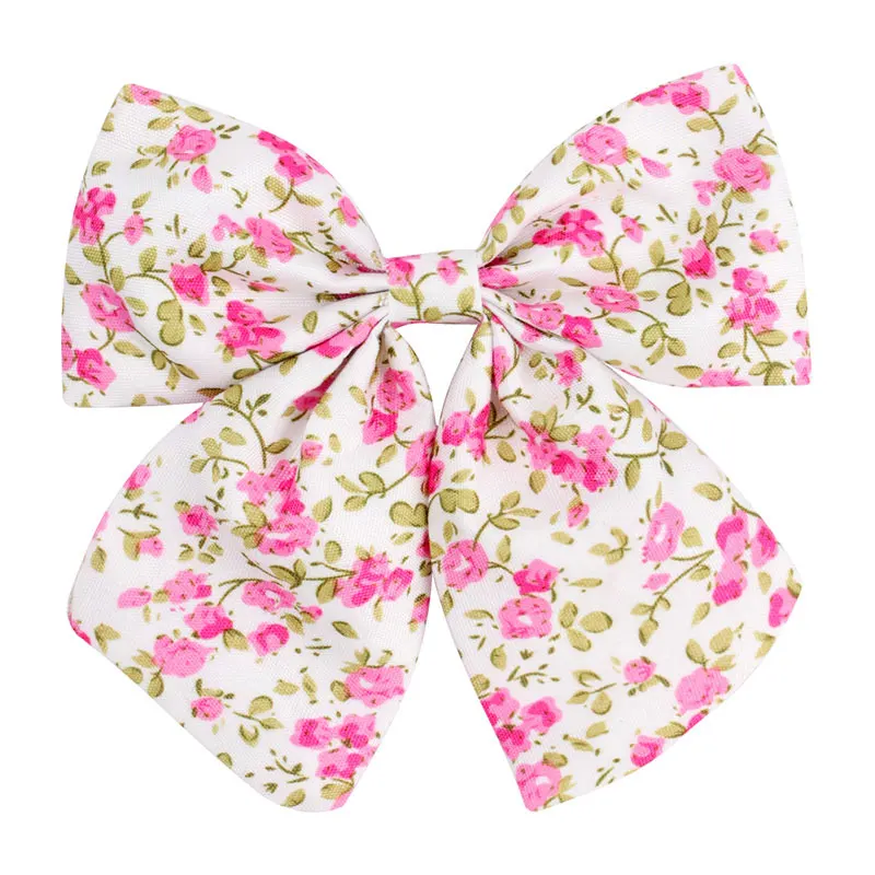 4.5in Flower Print Bows Hair With Clips Cute Girls Bowknot Hairwear Barrettes Kids Hairpins Children Hair Styling Accessories