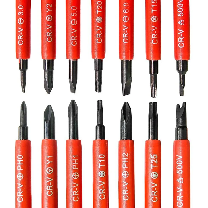 15Pc Changeable Insulated Screwdriver Set with Precision Magnetic Slotted Phillips Pozidriv For Electrician Repair Hand Tool Kit