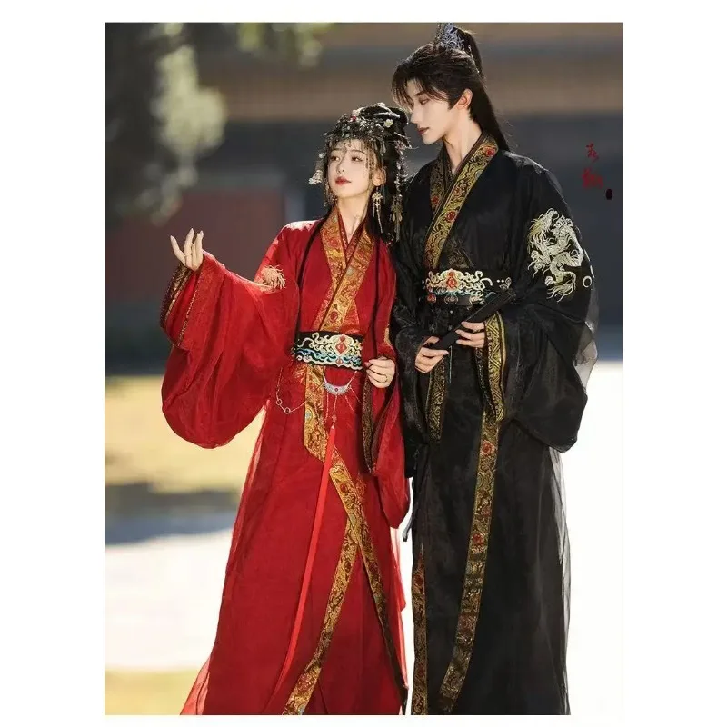 Pre Ancient Chinese Hanfu Men Women Old Warrior States Period Embroidery Long Robe Vintage Wedding Halloween Event Clothing
