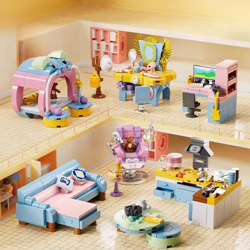 

SEMBO Simulation Mini Home Building Blocks Creative Assembly Diy Dressing Table Sofa Coffee Table Kitchen Toys Ornaments Gifts
