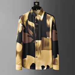 Brand Printed Men's Shirt Fashionable Loose Long Sleeved Casual Shirt High Quality Social Business Office Dress Shirts 2024