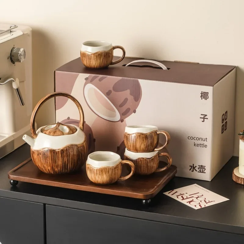 Original Design High-grade Ceramic Coconut Shape Tea Set Unique Luxury Tea Ceremony Gift Household Teapot Kettle Companion Gift