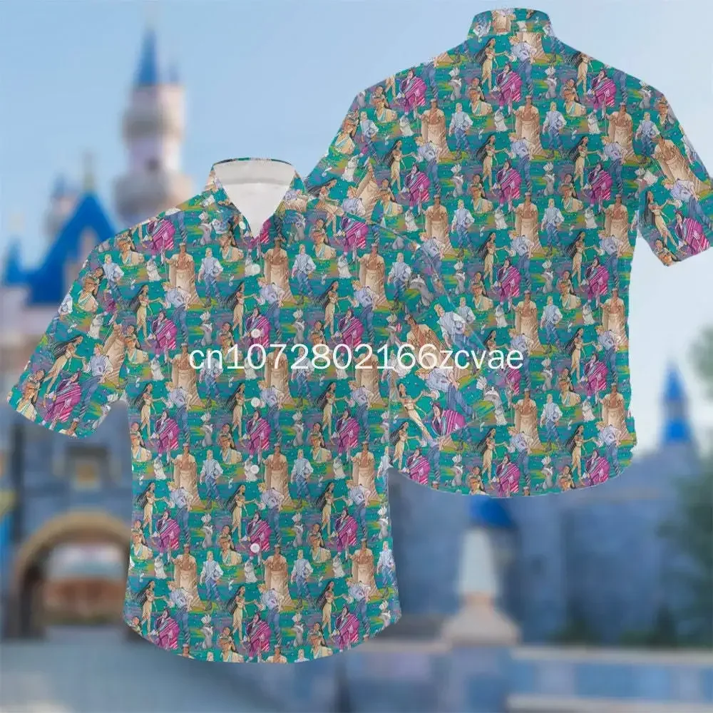 Camisa hawaiana de princesa cenicienta de Disney para hombres, mujeres y niños, camisas de manga corta, camisas hawaianas de princesa de Disney, camisa de playa