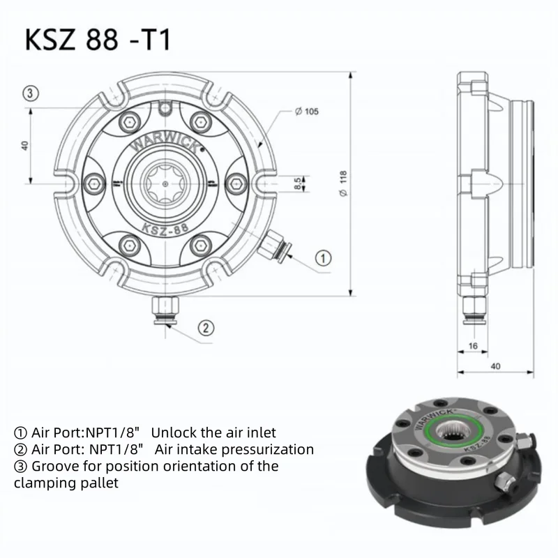 KSZ88-T1 精密位置決めクランプパレット CNC センターライトデューティ切断用高品質ゼロポイントパレットシステムモジュール