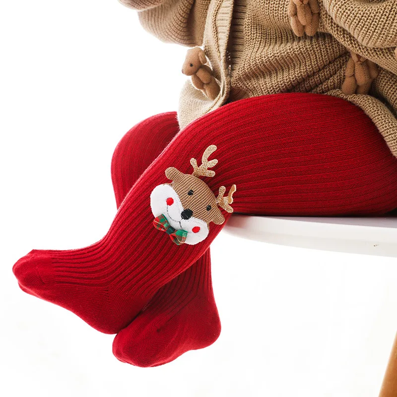 1-3Y Baby Girls' leggings Christmas style red doll pantyhose cotton spring autumn winter baby pantyhose with feet baby pantyhose
