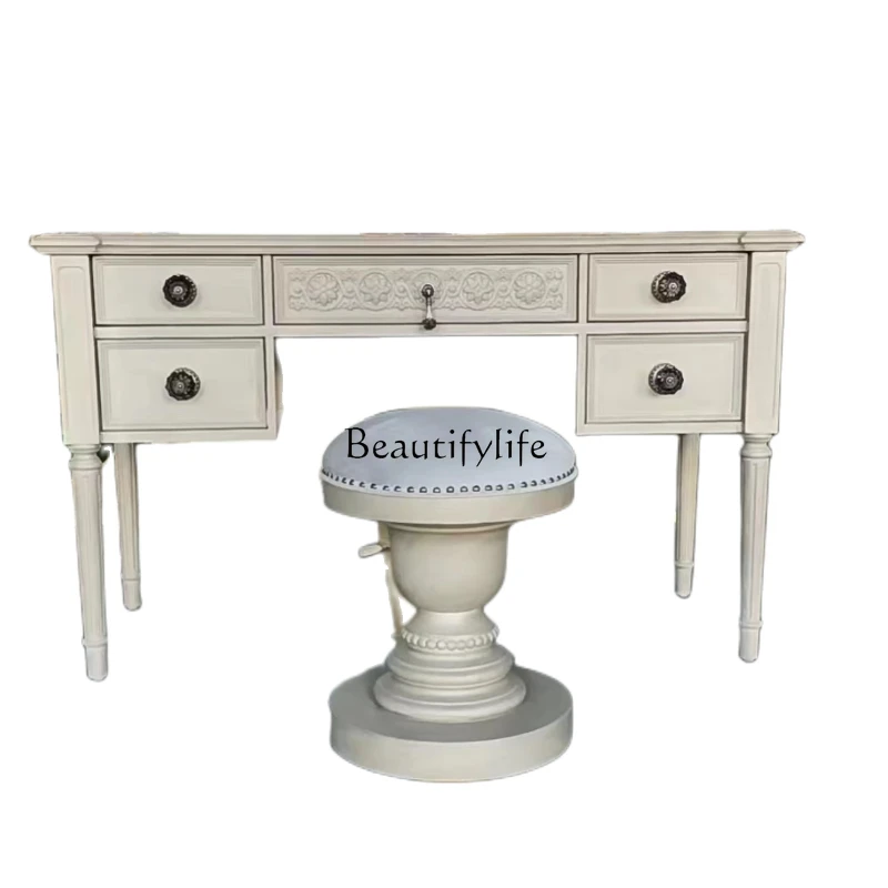

American art architectural revival dressing table retro old dressing table solid wood carving flower writing table