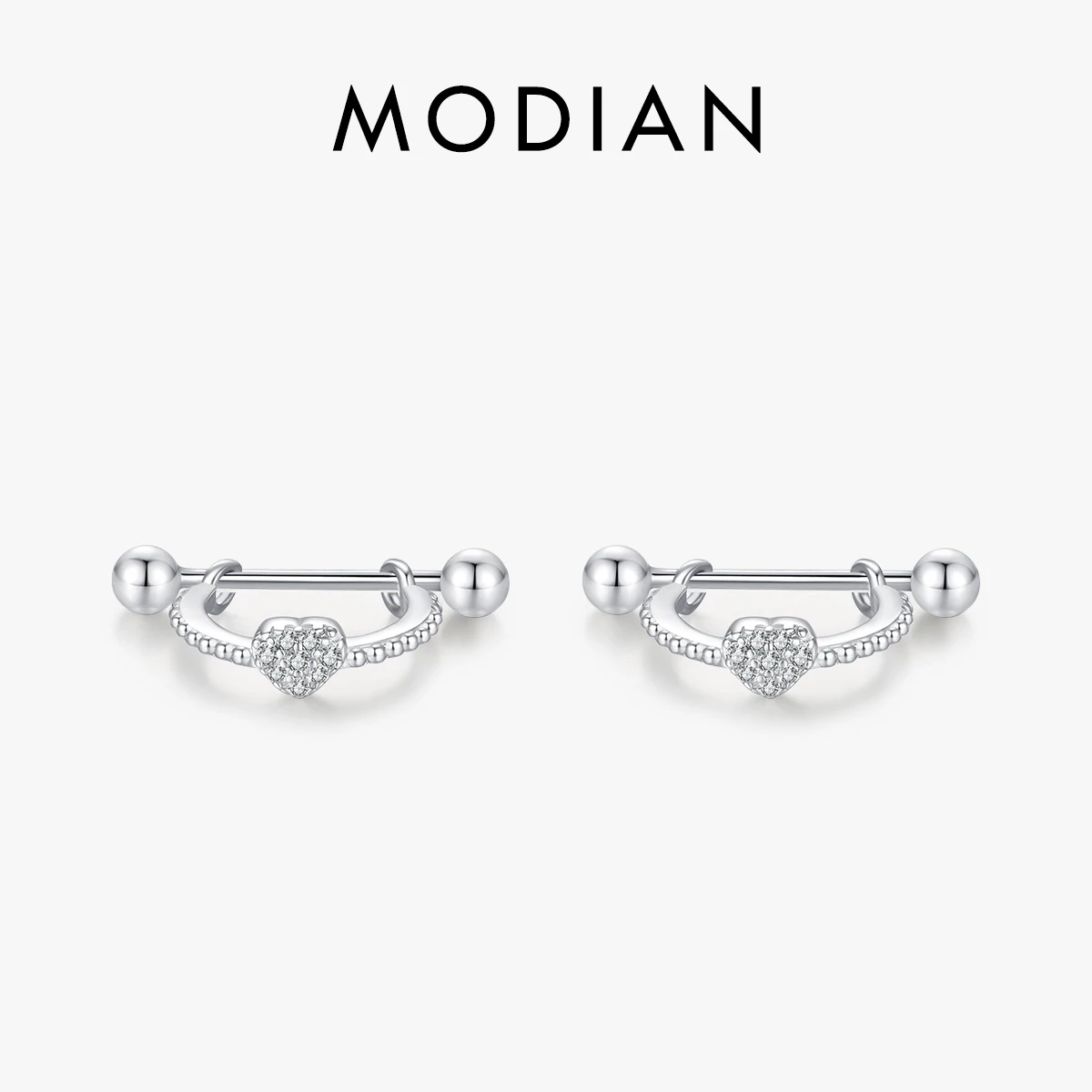 

MODIAN 925 Sterling Silver Simple Hearts Original Design Hoop Earrings Trendy Beads Screw Clip Ears For Women Fine Jewelry Gift