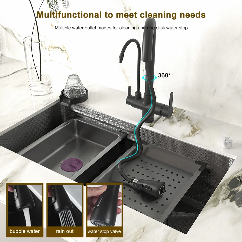 Stainless Steel Embossed Kitchen Sink Large Single Slot Washbasin Multifunctional Washing Basin Understage installation