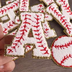Baseball Chenille Letters Patches Sequins Edge Towel Embroidered Iron on Felt Alphabet Heat-adhesive Appliques for Clothes DIY