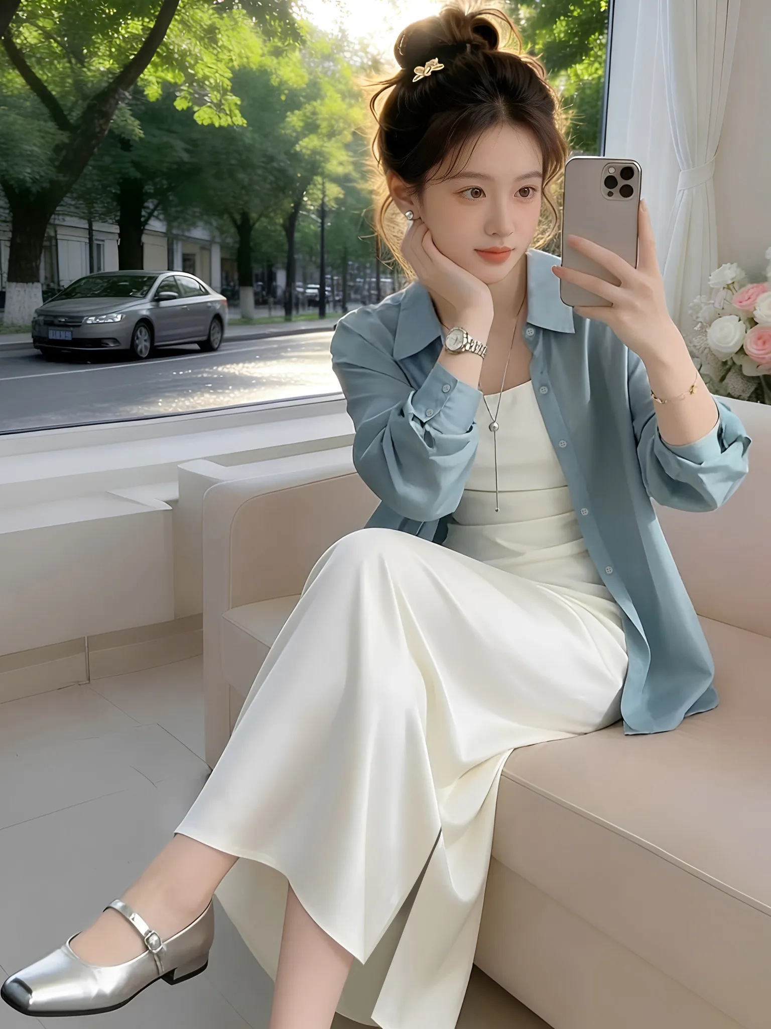 

Уникальный летний новый женский комплект: платье однотонного цвета для утонченного образа, рубашка с защитой от солнца, элегантный повседневный стиль, стандартный крой, H-образный силуэт