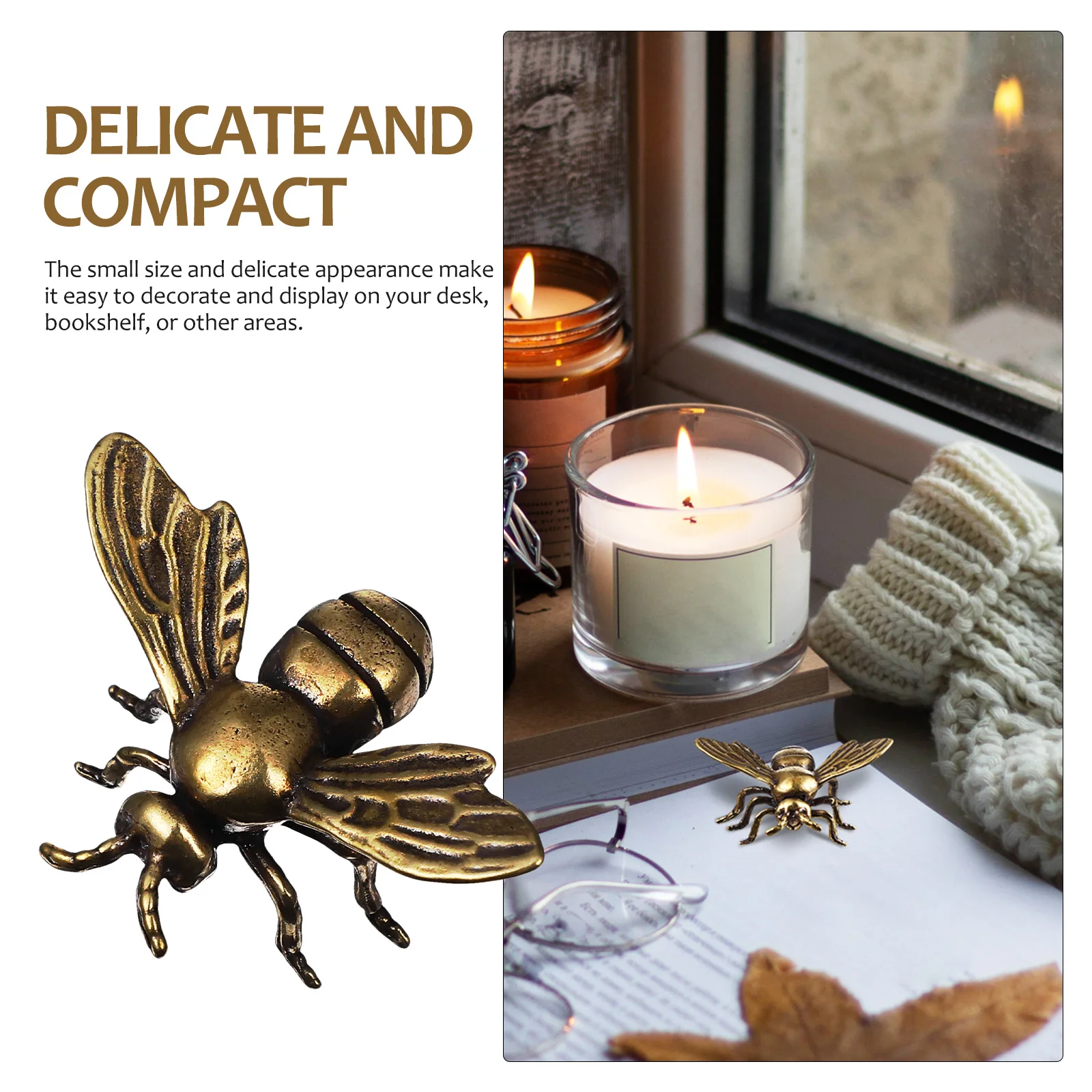 

2 Pcs Statue Bee Figurines Handmade Fake Bees Home Decor Miniature Animal Ornaments Desk Toys Gifts Brass Material