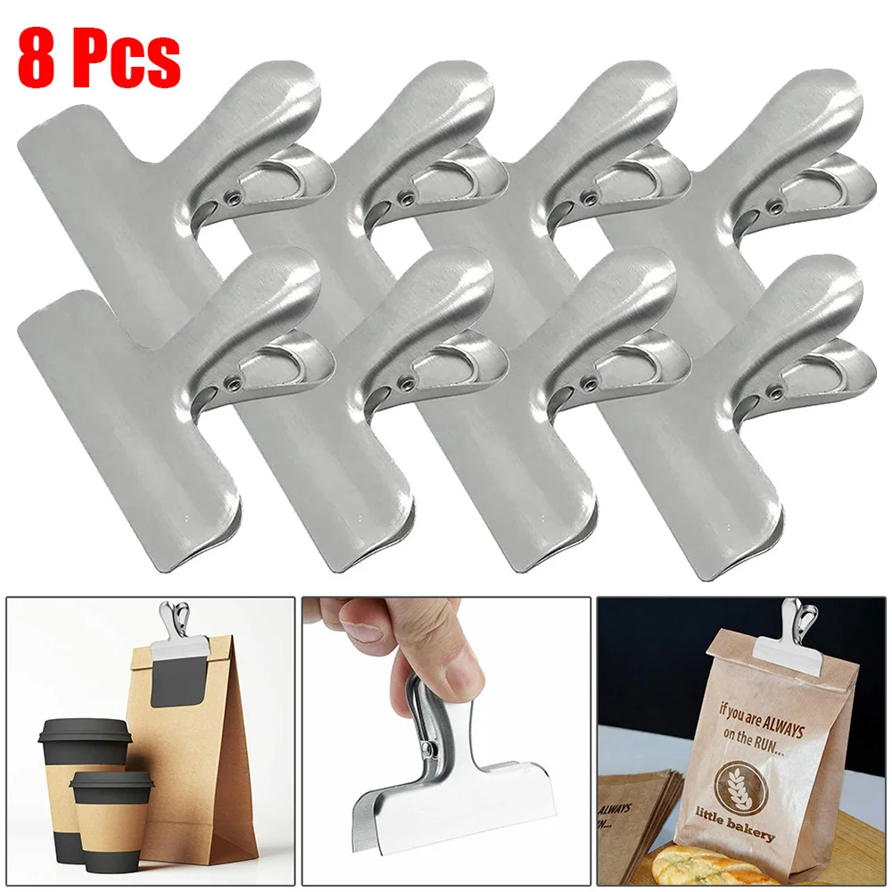 8pcs Stainless Steel Sealing Clip Food Snack Sealing Pocket Clip Vacuum Fresh-keeping Clip Kitchen Storage Gadgets Tools