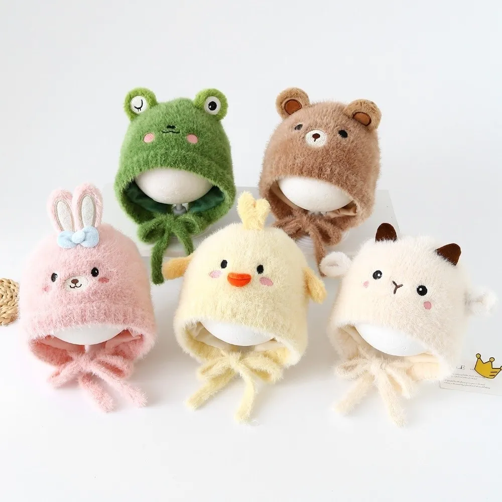 

Модная детская вязаная шапка с мультяшными животными, ветрозащитная зимняя детская шапка, сохраняющая тепло, утолщенные шапочки для детей