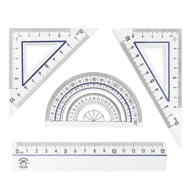 4pcs Cartoon Ruler Set Plastic Geometry Maths Drawing Compass Stationery Rulers Mathematical For School Boy Girl Stationery Gift