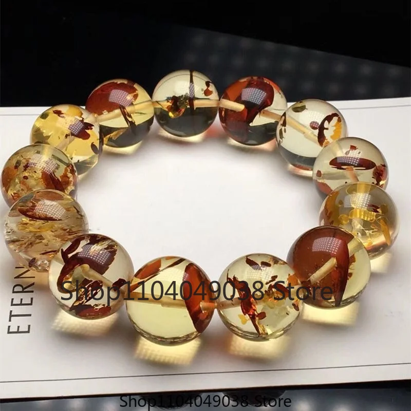 Natural Water Purification Amber Beeswax Hand String Beeswax Amber 108 Round Bead Flower Perdo Circle Couple Bracelet