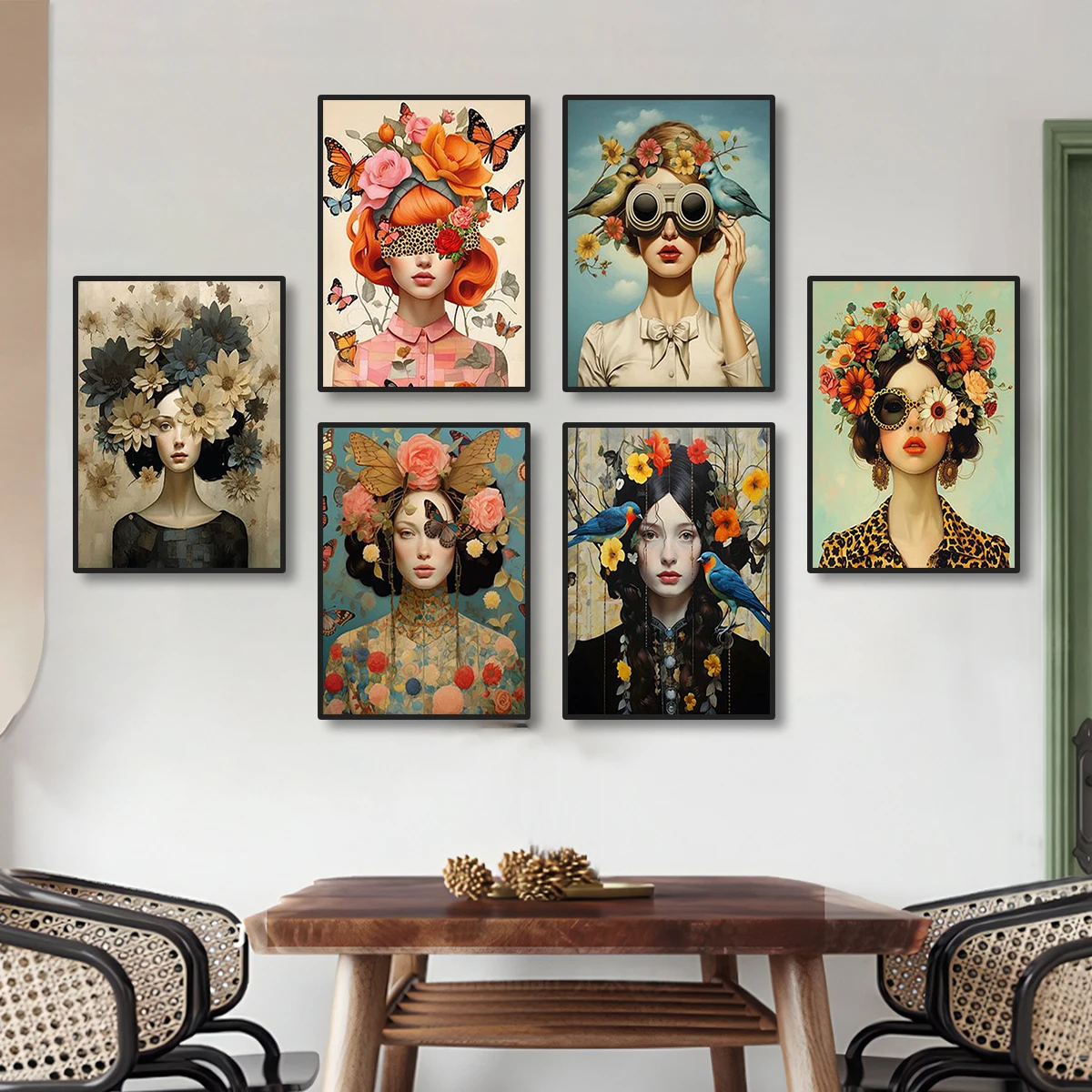 Retro Style Elegant Goddess Canvas Printing Flower Women Portrait Wall Art Poster for Bedroom & Living Room Decoration Cuadros