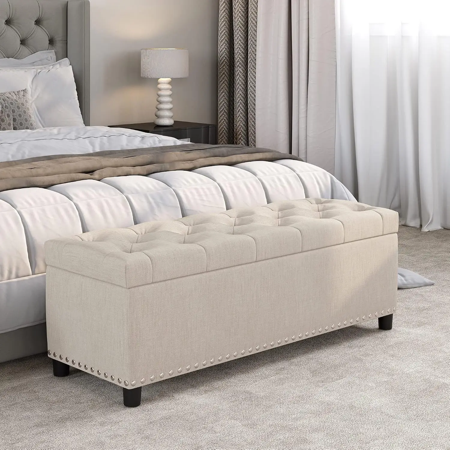 Tufted Storage Ottoman with Close Hinge Foot Rest for Living Room 47 inch, Customized