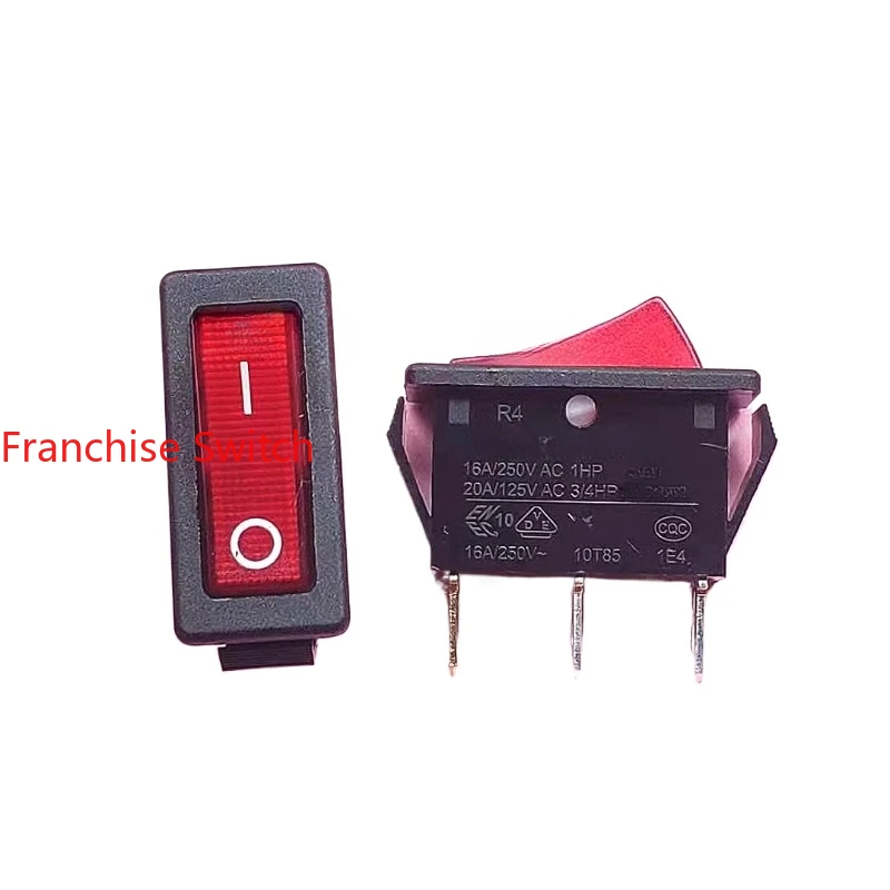 

10PCS R4 ship type rocker switch 16A tripod red light opening 11X30mm panel 33X15mm