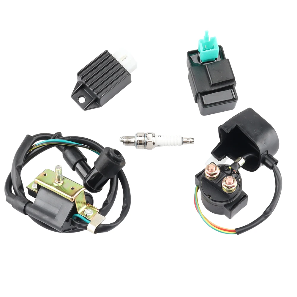 Motorcycle AC CDI Ignition Coil Spark Plug Set Fits 50cc-125cc Scooter Moped ATV Quad Dirt Pit Bike Go Kart
