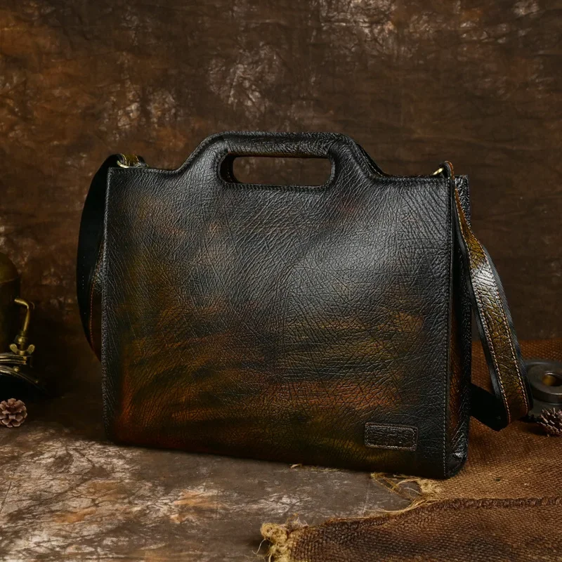 Vintage Leder Aktentasche für Männer, Business-Handtasche mit großer Kapazität