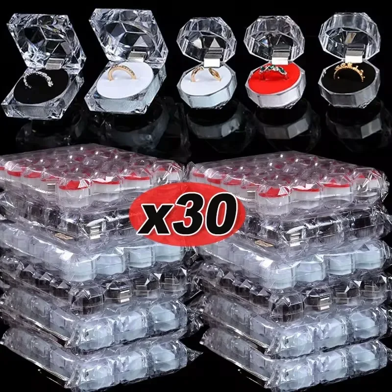 1-30Pcs Crystal Transparent Rings Earring Display Box Wedding Jewelry Package Boxes Ring Organizer Storage Wedding Jewelry Boxes