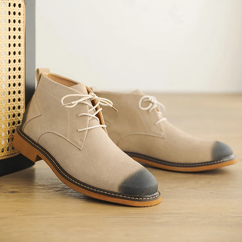 European American Spring Autumn Retro Simple Fashion Men Boots Matte Lace Business Casual Chelsea Boots