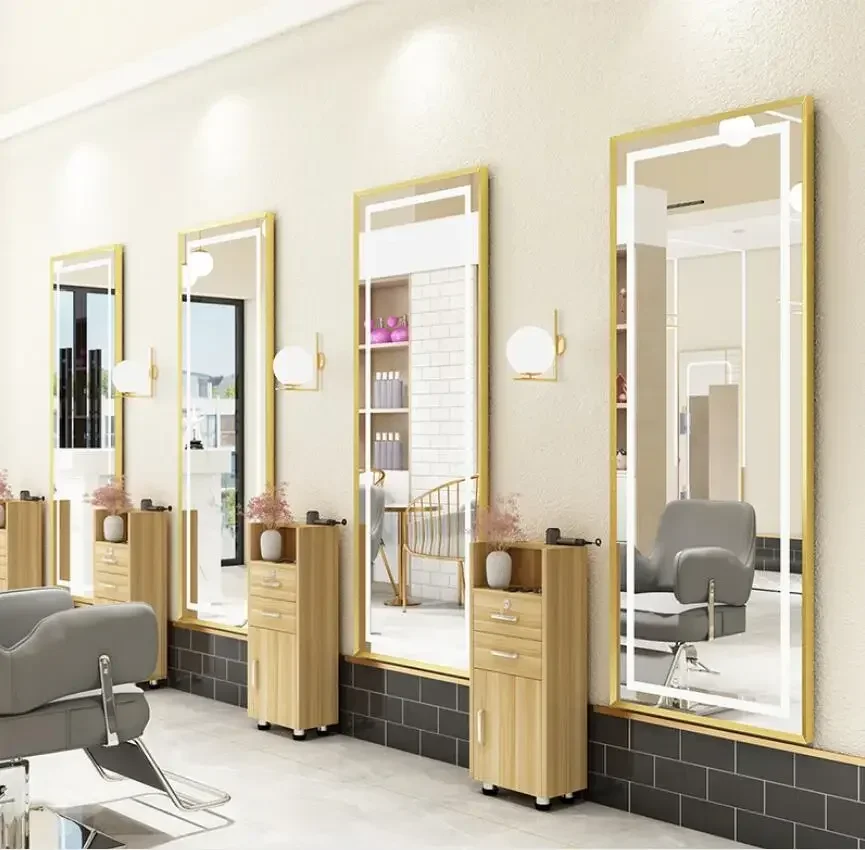 

Barber shop mirror net red hairdressing mirror special lighting LED floor mirror