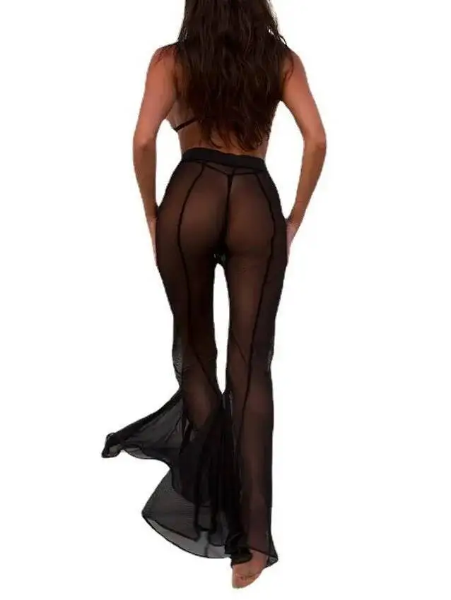 Pants Summer Transparent Mesh Beach Yarn Women Sexy Pants Thin Wide Leg Pants Fashion Casual Fashion Women Pants OA99