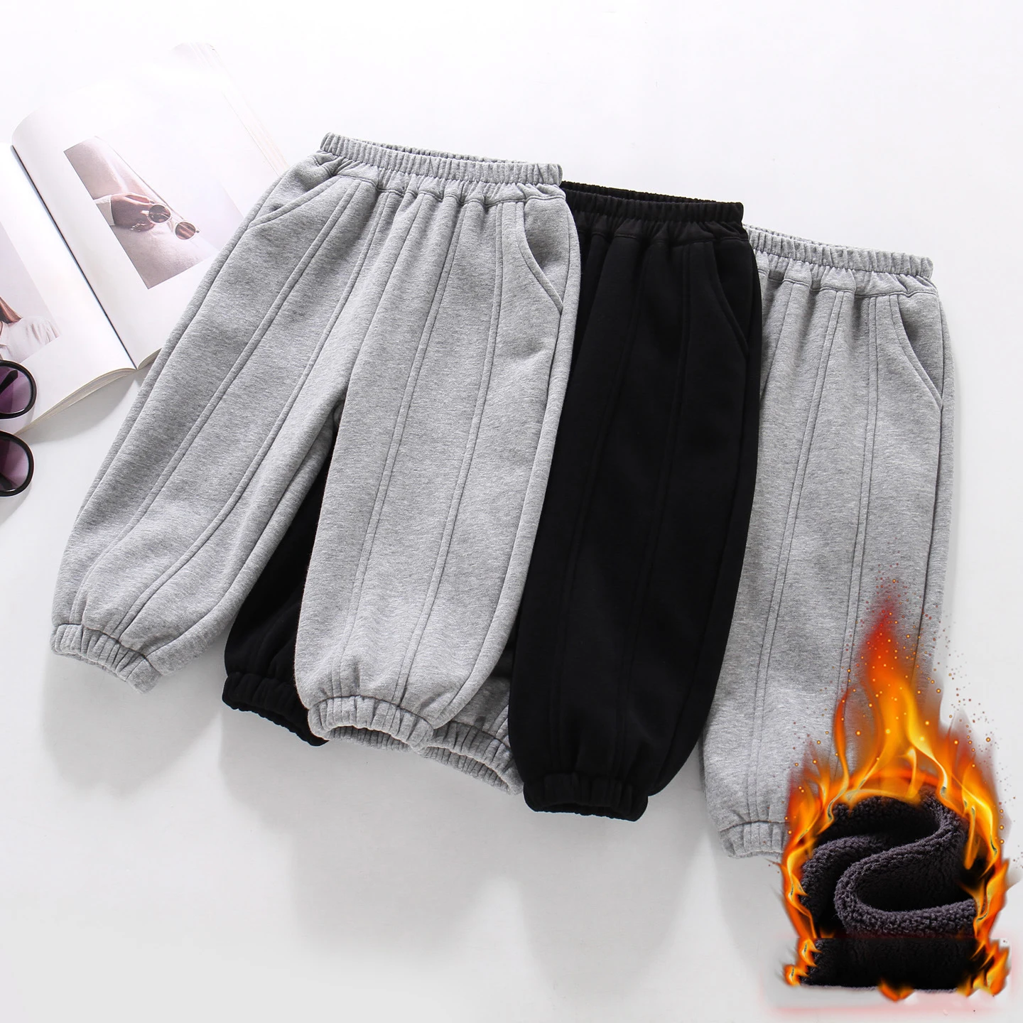 

Kids Baby Boys Pant New Winter Solid Color Thicken Warm Toddler Boys Jogger Pant Versatile Elastic Waist Infant Boys Casual Pant