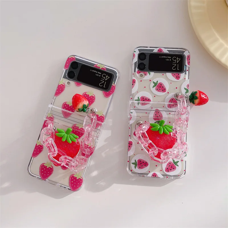 

Strawberry Phone Stand Case for Samsung Galaxy Z Flip 6 5 4 3 Protective Back Cover for ZFlip4 ZFlip5 ZFlip6 Case Shell