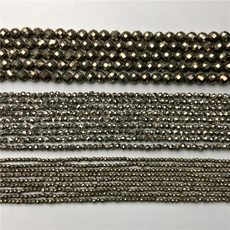 Faceted Natural Iron Pyrite Faceted Round Beads Sparkling Small Loose Beads For Jewelry Making DIY Bracelet Necklace Wholesale