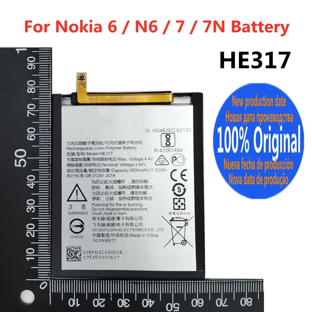 

HE317 Original Battery For Nokia 6 Nokia6 N6 / Nokia 7 Nokia7 N7 TA-1025 TA-1000 TA-1003 TA-1021 TA-1033 TA-1039 Phone 3000mAh