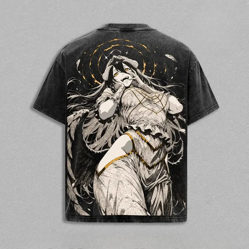 Overlord Albedo Kawaii Graphic Tshirt Men Women Clothing Short Sleeve Cotton T-shirts Washed Tee Harajuku Unisex Street T Shirt