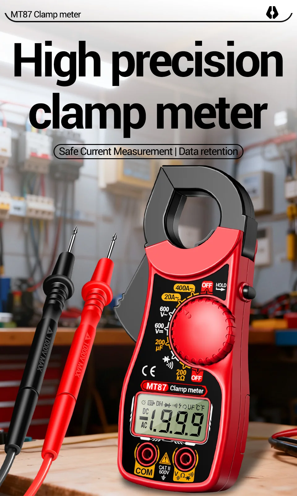 Professionelles Multimeter Stromzangenmessgerät Digitale Spannungsmessung 1,45 Zoll Große Messzange Strom NCV Ohm Hochpräziser Detektor Werkzeuge ANENG MT87 – Detail 1