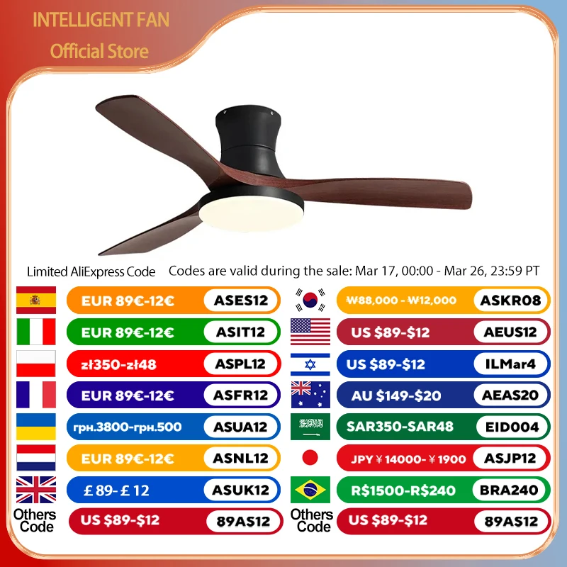 52inch Low Floor Ceiling Fan 3 ABS Blade Strong winds With Light And Control Indoor Restaurant Electric Fan 110V 220V