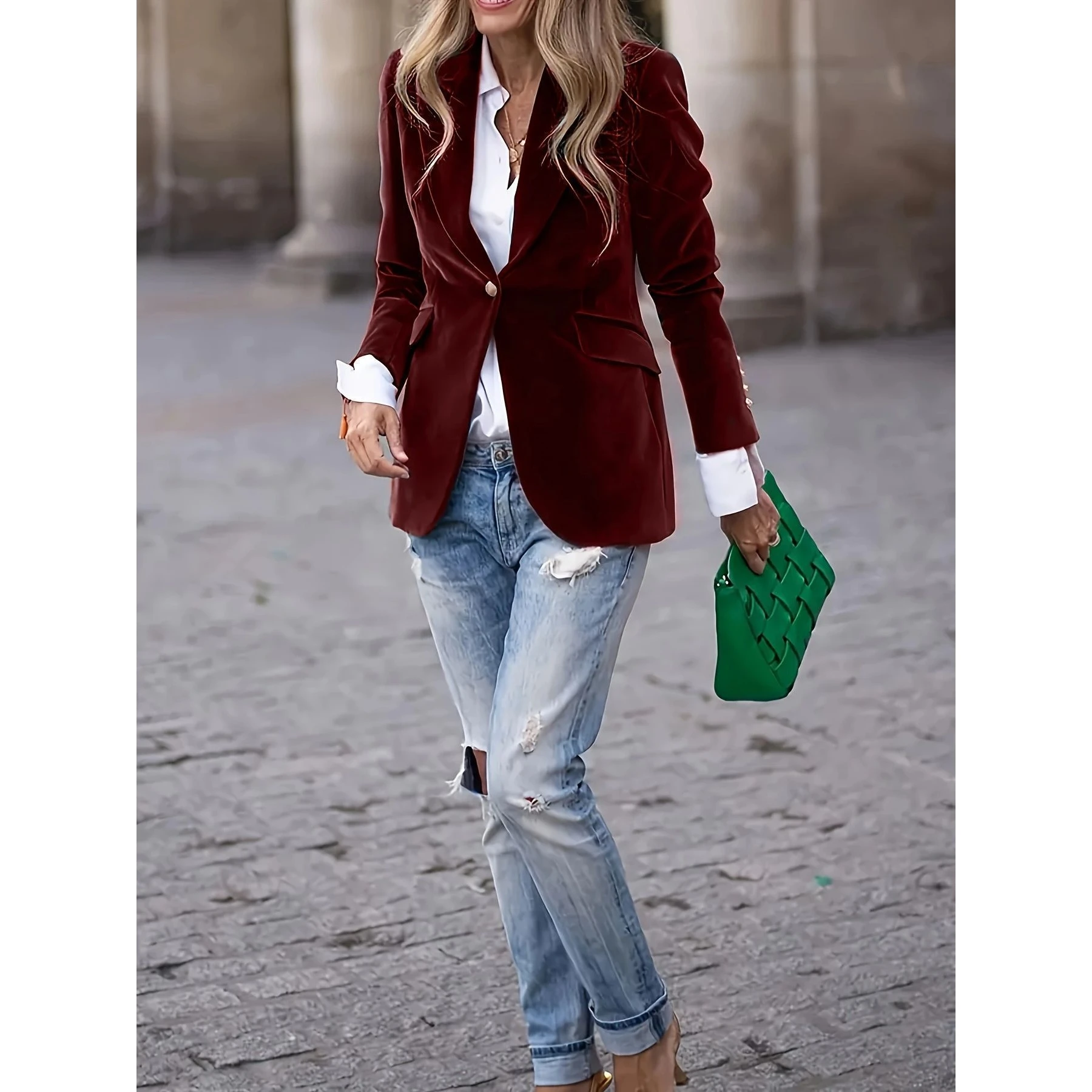 

Elegant Velvet Slim Fit Short Suit Jacket Autumn Winter New Arrival Independent Station Ebay Gold Velvet Fashionable Women's ...