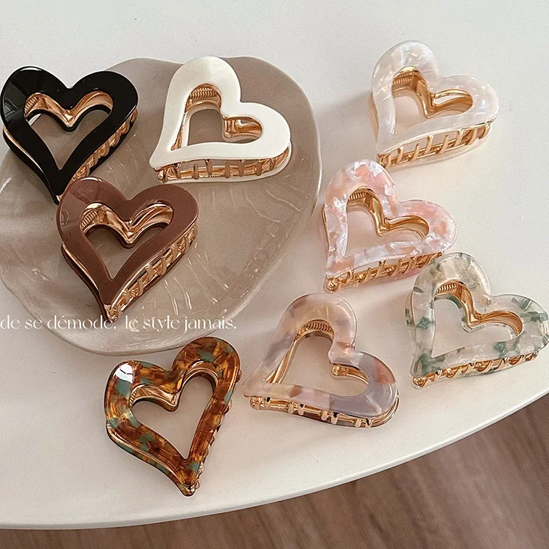 New Korean Women Fashion Heart Design Acrylic Patch Alloy Hair Claws Ladies Barrettes Hair Clips Girls Hair Accessories Hairpins