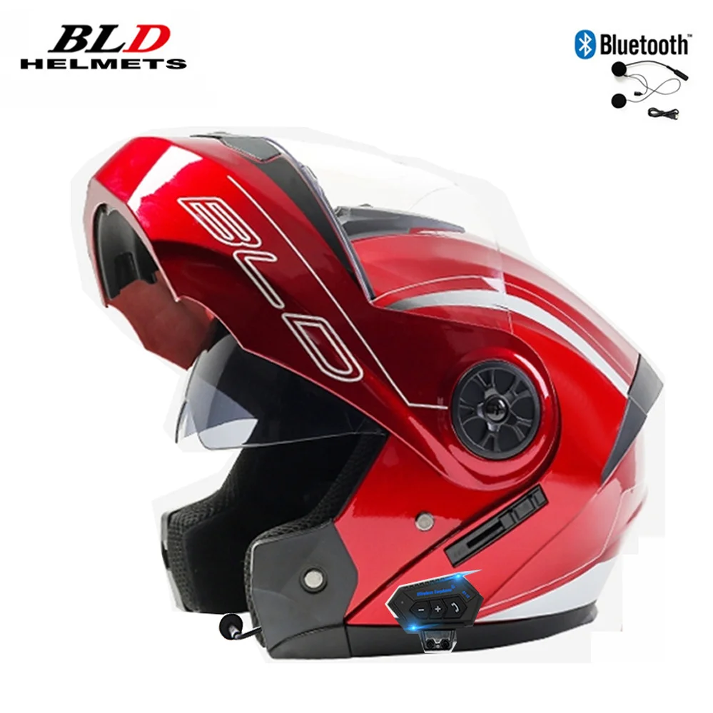 

High Quality BLD Bluetooth Full Face Helmet Four Seasons Motocross Racing Modular Flip Up Casco Moto Men Women Dot Ece Approved