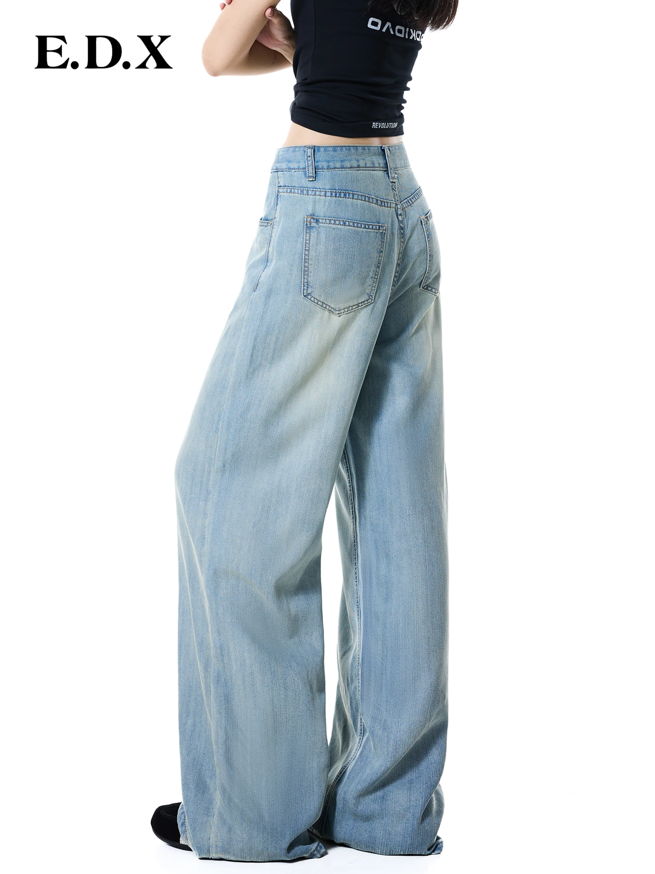 High Waist Wide Leg Denim Jeans Women's Vintage Wash Slimming Drapey Floor-Length Pants Autumn New Style American Style