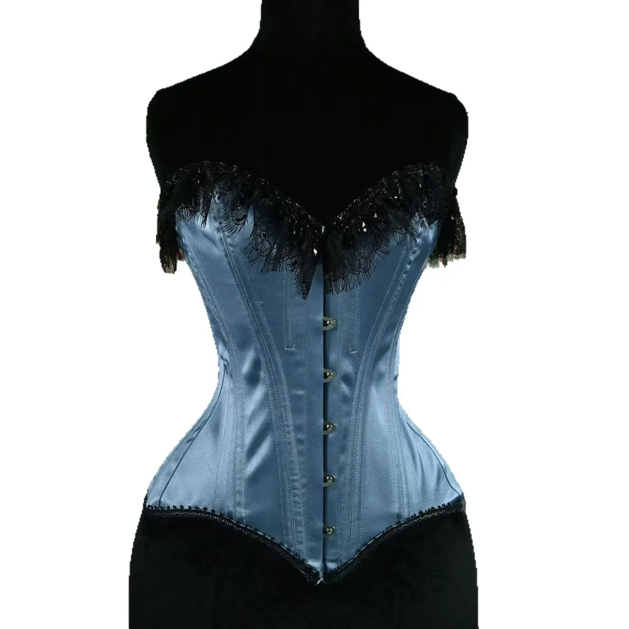 Delicate Lace Women's Corset Vintage Strappy Bustier with Ribbon Detail