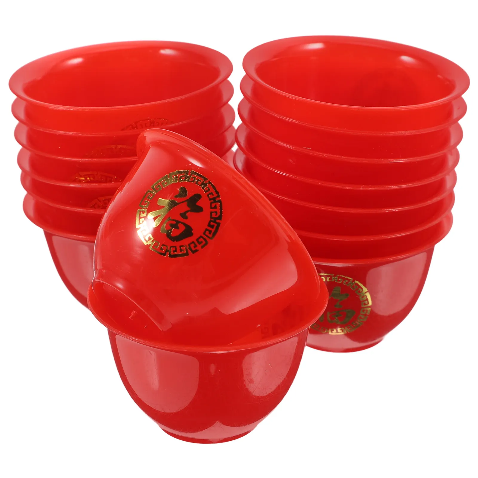 50Pcs Mini Plastic Chinese Wine Cups Vintage Fu Character Wedding Festival Shot Glasses Disposable Liquor Cups Party Supplies
