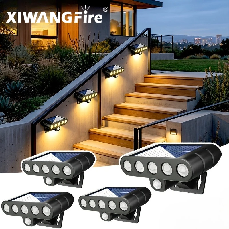 luz-solar-2-em-1-com-5-leds-para-parede-e-jardim-lampada-de-paisagismo-de-uso-duplo-para-exterior-ip65-a-prova-d'Agua-3-modos-do-anoitecer-ao-amanhecer-para-quintal-e-jardim