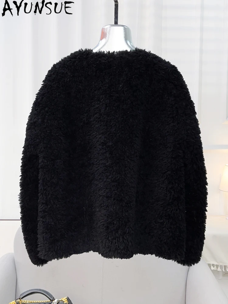 سترة نسائية من الصوف الطبيعي 100% من AYUNSUE سترة أنيقة من فرو الضأن ملابس نسائية لخريف وشتاء 2025 جديدة في ملابس خارجية Abrigo Mujer