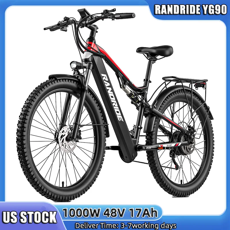 

RANDRIDE YG90 1000W Electric Mountain Bike US Stock Fast Delivery 48V 17Ah Full Suspension Hydraulic Brakes E bike