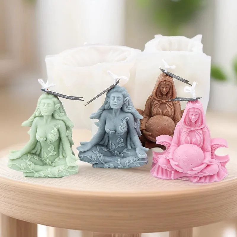 Mother Moon Silicone Candle Mold Meditation Yoga Resin Epoxy Soap Cement Mold DIY Greek Goddess of Life Gaia Spiritual Mould